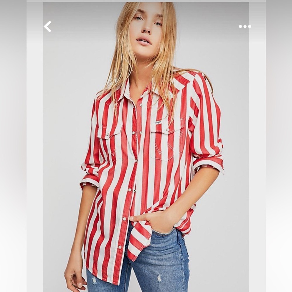 Wrangler Oversized Red Stripe Western Shirt Size Large